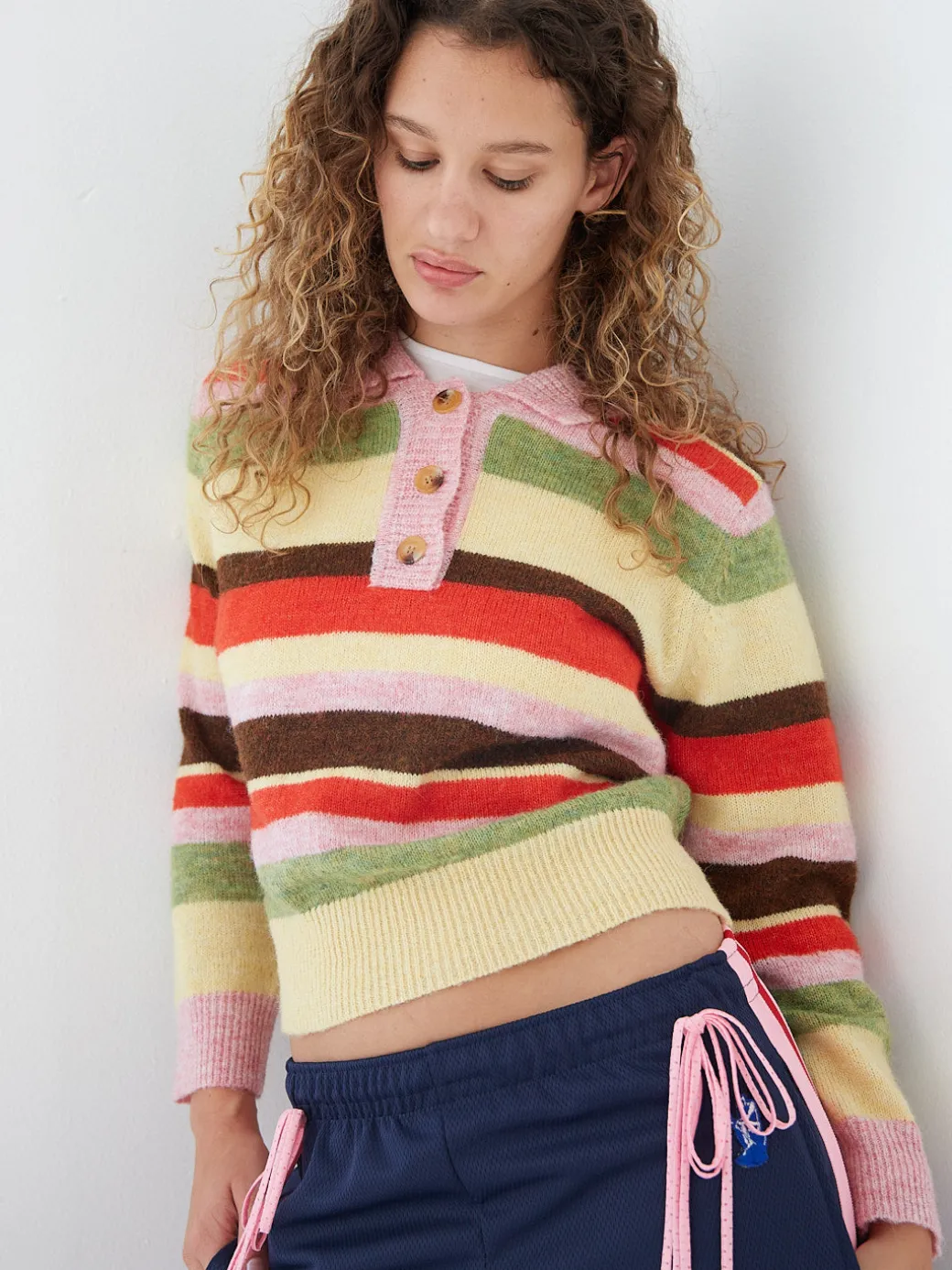 Alaia Polo Sweater - Pink Stripe