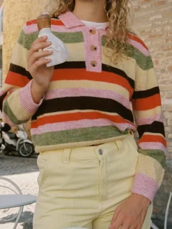 Alaia Polo Sweater - Pink Stripe