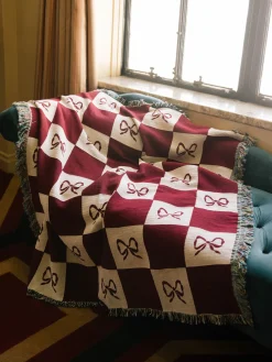 Archie Throw Blanket - Merlot Bow Check