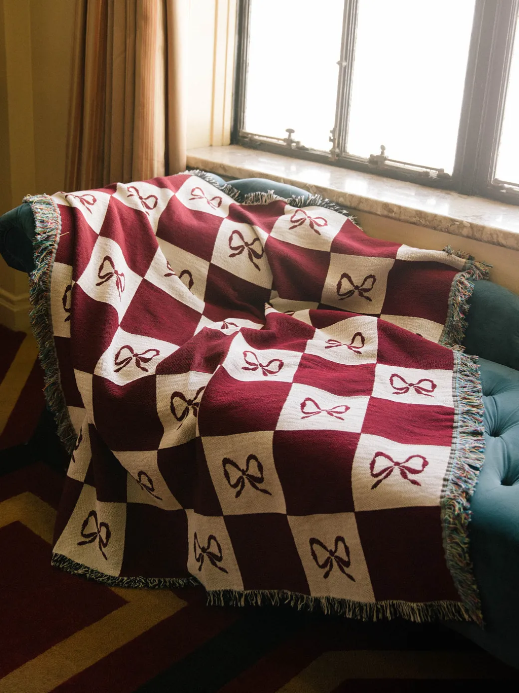 Archie Throw Blanket - Merlot Bow Check