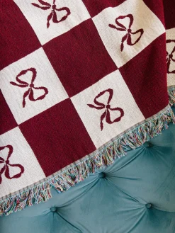 Archie Throw Blanket - Merlot Bow Check