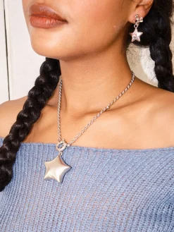 Bellatrix Pink Star Earrings - Silver
