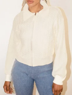 Cable Knit Zip Up - Ivory