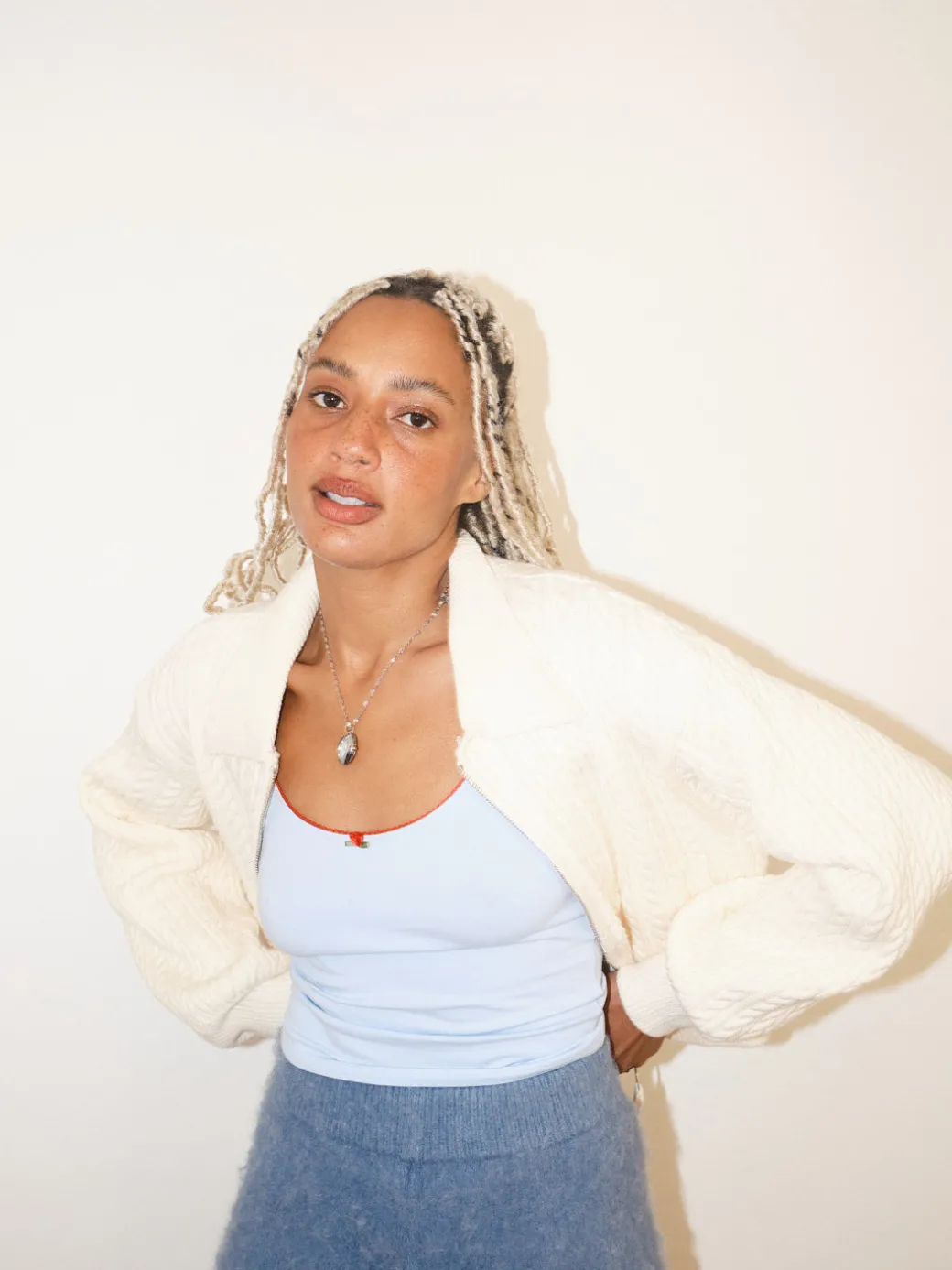Cable Knit Zip Up - Ivory
