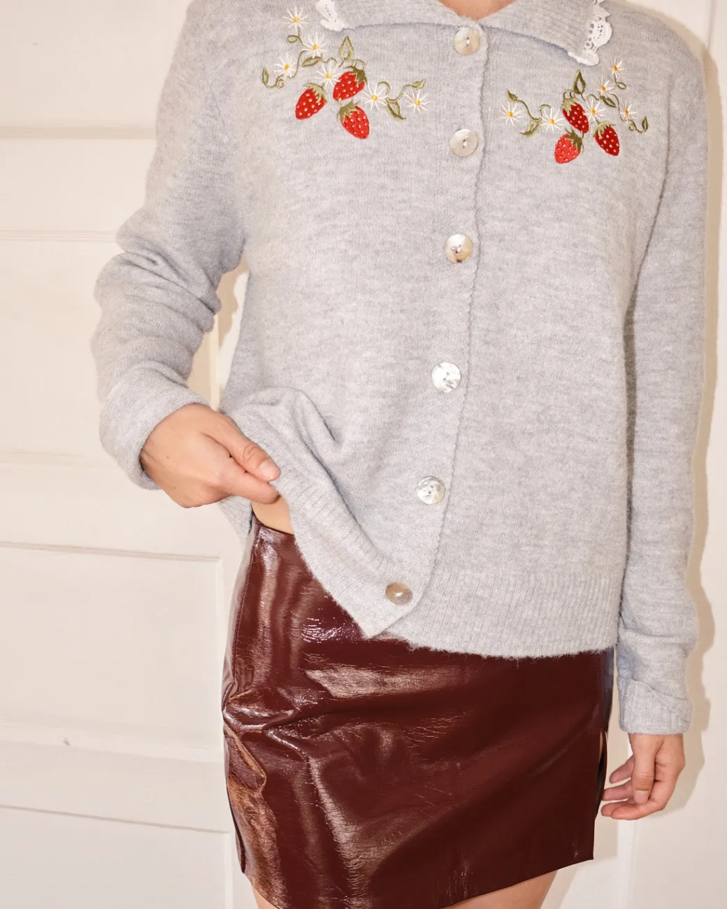 Callie Embroidered Cardigan - Strawberry Vine