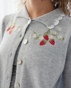 Callie Embroidered Cardigan - Strawberry Vine