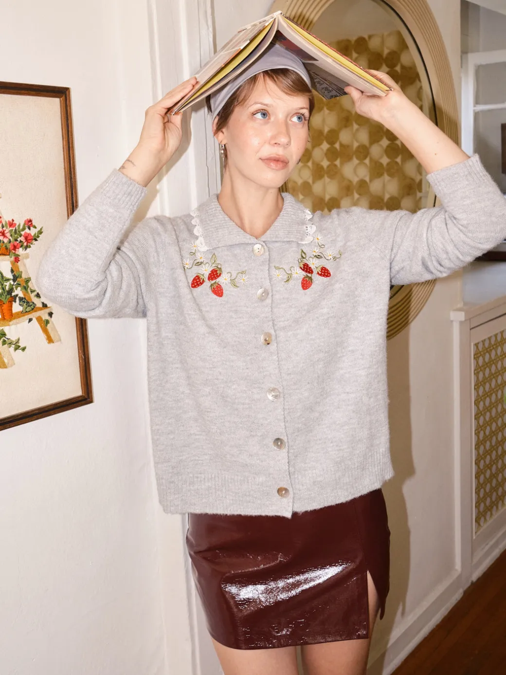 Callie Embroidered Cardigan - Strawberry Vine