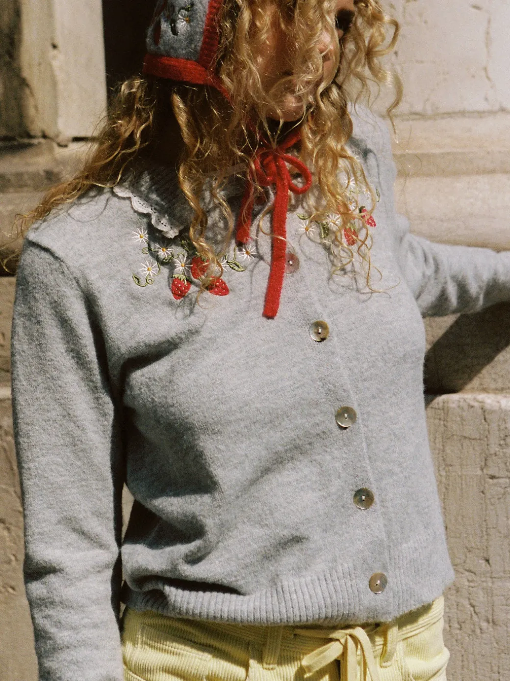 Callie Embroidered Cardigan - Strawberry Vine
