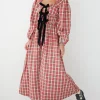 Dakota Bow Midi Dress - Red Check