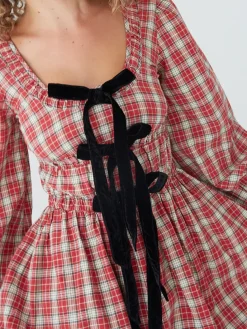 Dakota Bow Midi Dress - Red Check