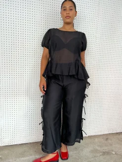 Evelyn Tie Pant - Black Organza