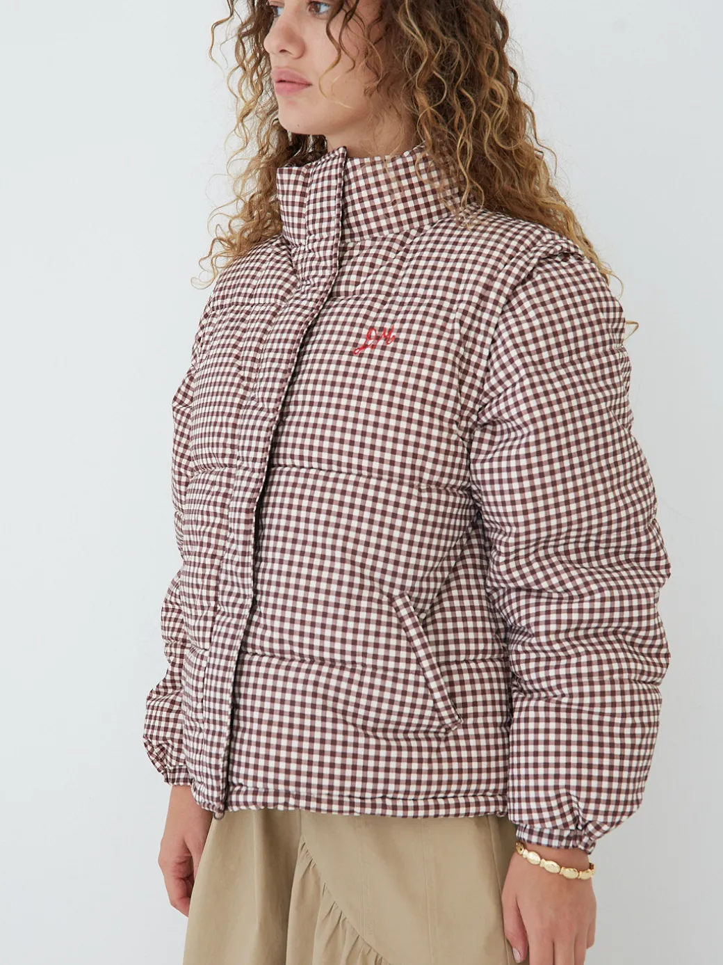Jennifer Check Puffer - Chocolate