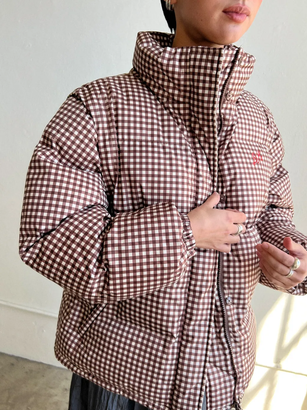 Jennifer Check Puffer - Chocolate