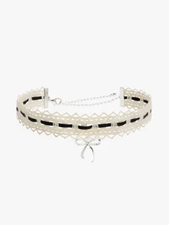 Lace Bow Choker - Black/Silver