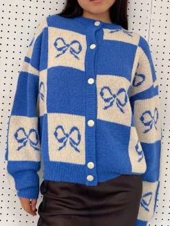 Lauda Cardi - Navy Bow Check