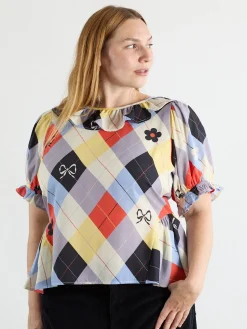 Leia Ruffle Blouse - Cirque Argyle
