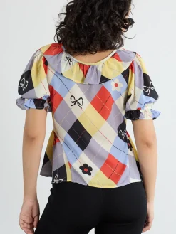 Leia Ruffle Blouse - Cirque Argyle