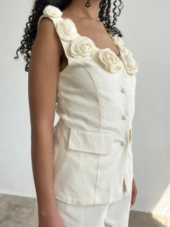 Loire Linen Top - Ivory