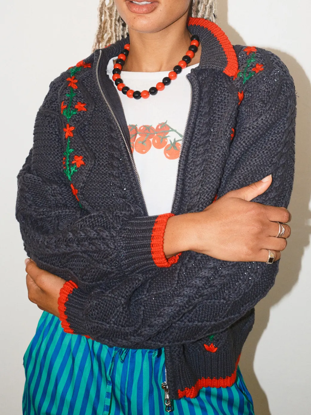 Lola Beaded Necklace - Red/Black