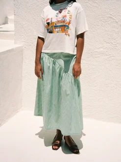Maeve Midi Skirt - Green Stripe