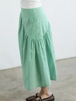 Maeve Midi Skirt - Green Stripe
