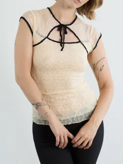Mariposa Lace Bow Tee - Piped Cloud