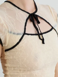 Mariposa Lace Bow Tee - Piped Cloud