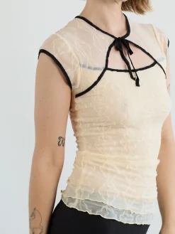 Mariposa Lace Bow Tee - Piped Cloud