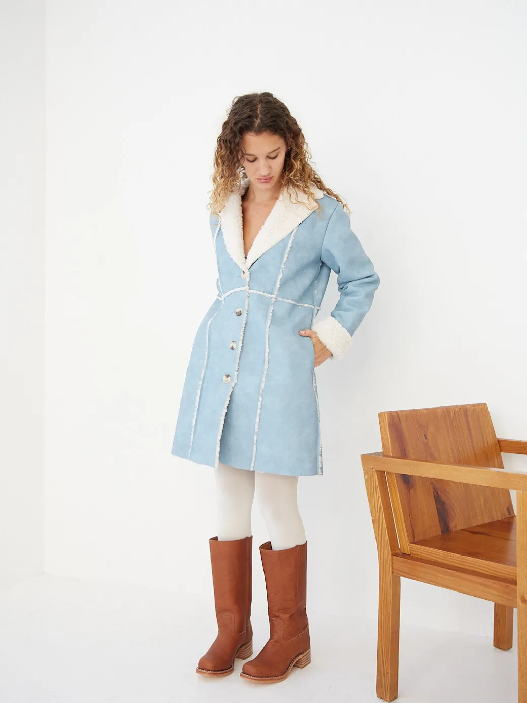 Nadia Sherpa Coat - Cloud Blue