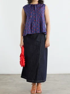 Nora Pin Tuck Blouse - Rose Print