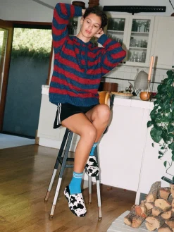 Riley Knit Hoodie - Red Navy Stripe