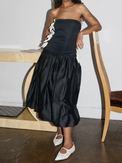 Side Bows Cut-Out Dress - Black/ Measuring Tape