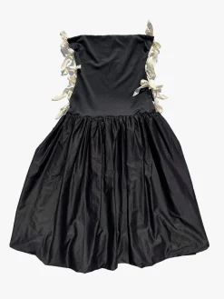 Side Bows Cut-Out Dress - Black/ Measuring Tape