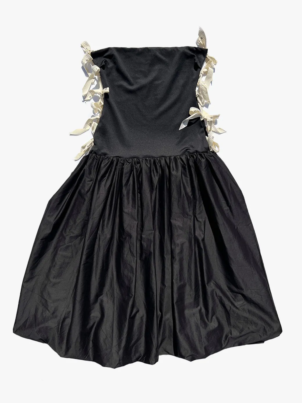 Side Bows Cut-Out Dress - Black/ Measuring Tape