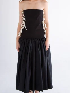 Side Bows Cut-Out Dress - Black/ Measuring Tape