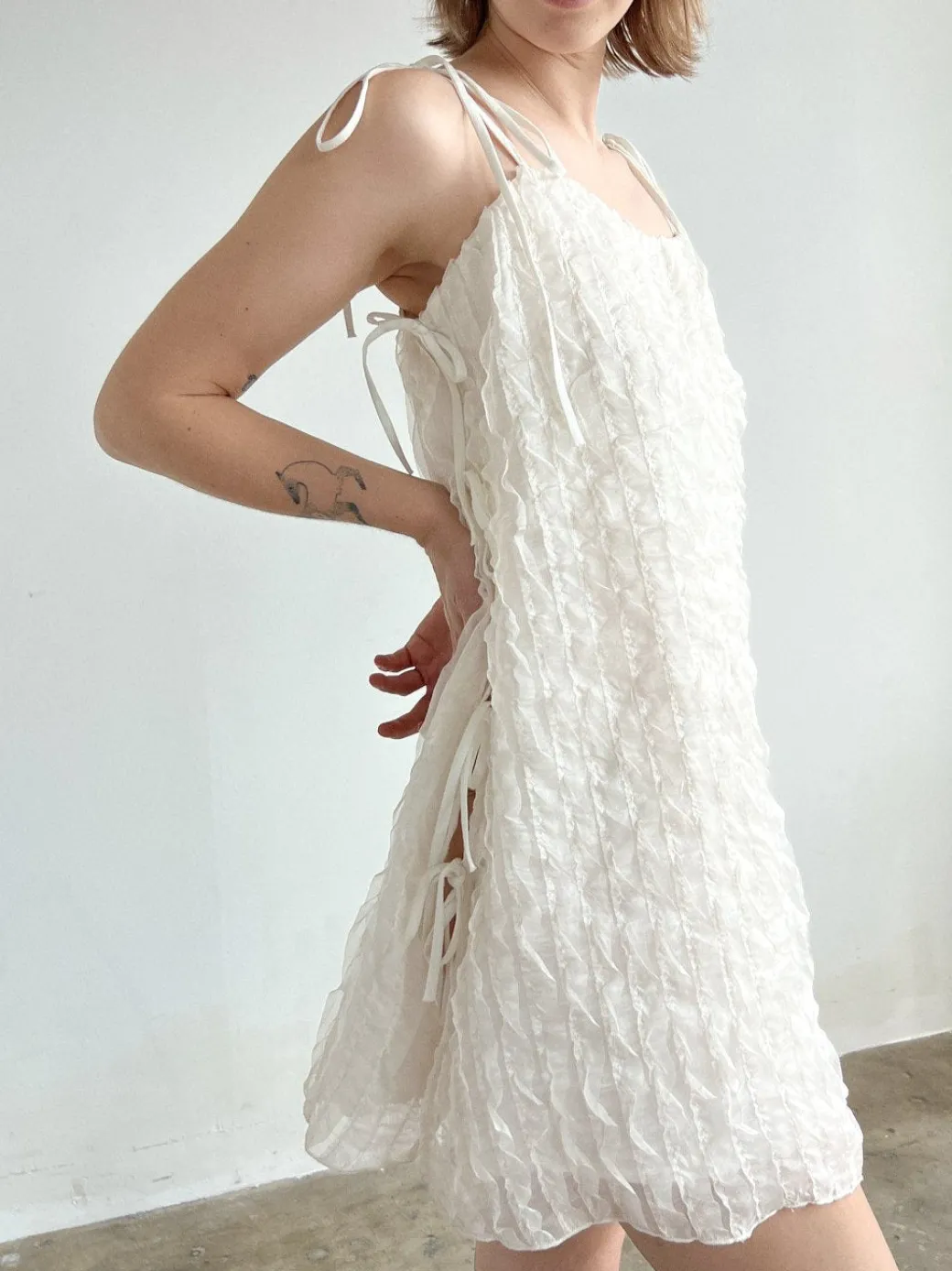 Tara Tie Mini Dress - Vanilla Ruffle