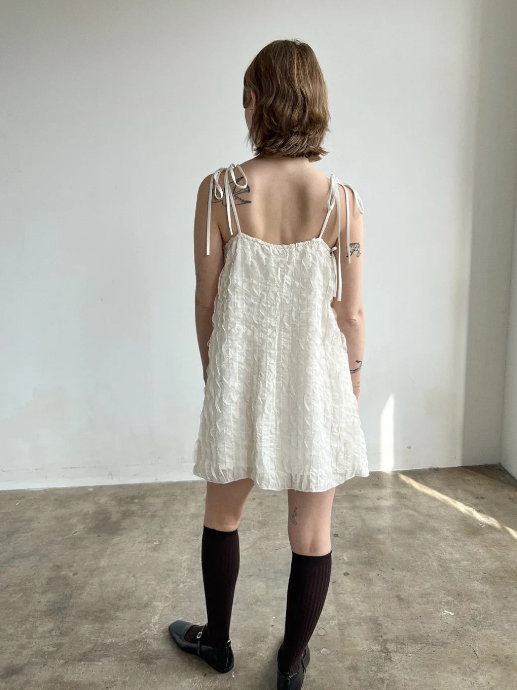 Tara Tie Mini Dress - Vanilla Ruffle