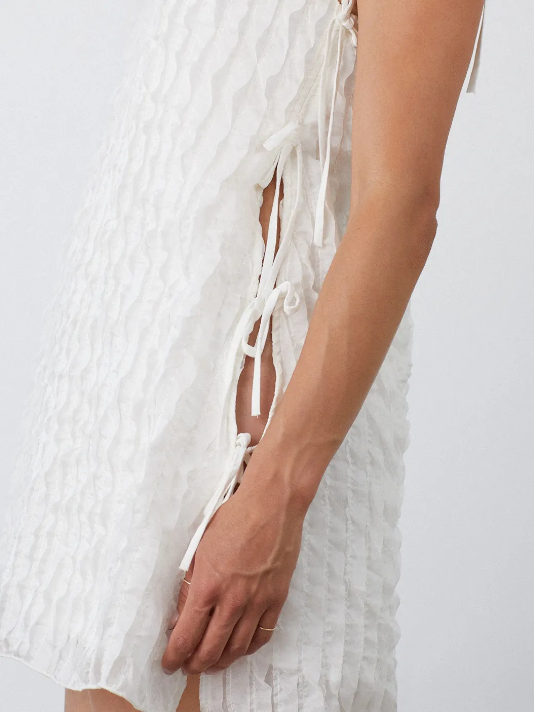 Tara Tie Mini Dress - Vanilla Ruffle