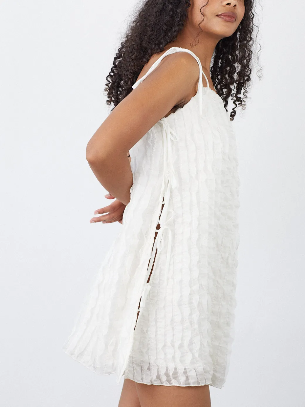 Tara Tie Mini Dress - Vanilla Ruffle