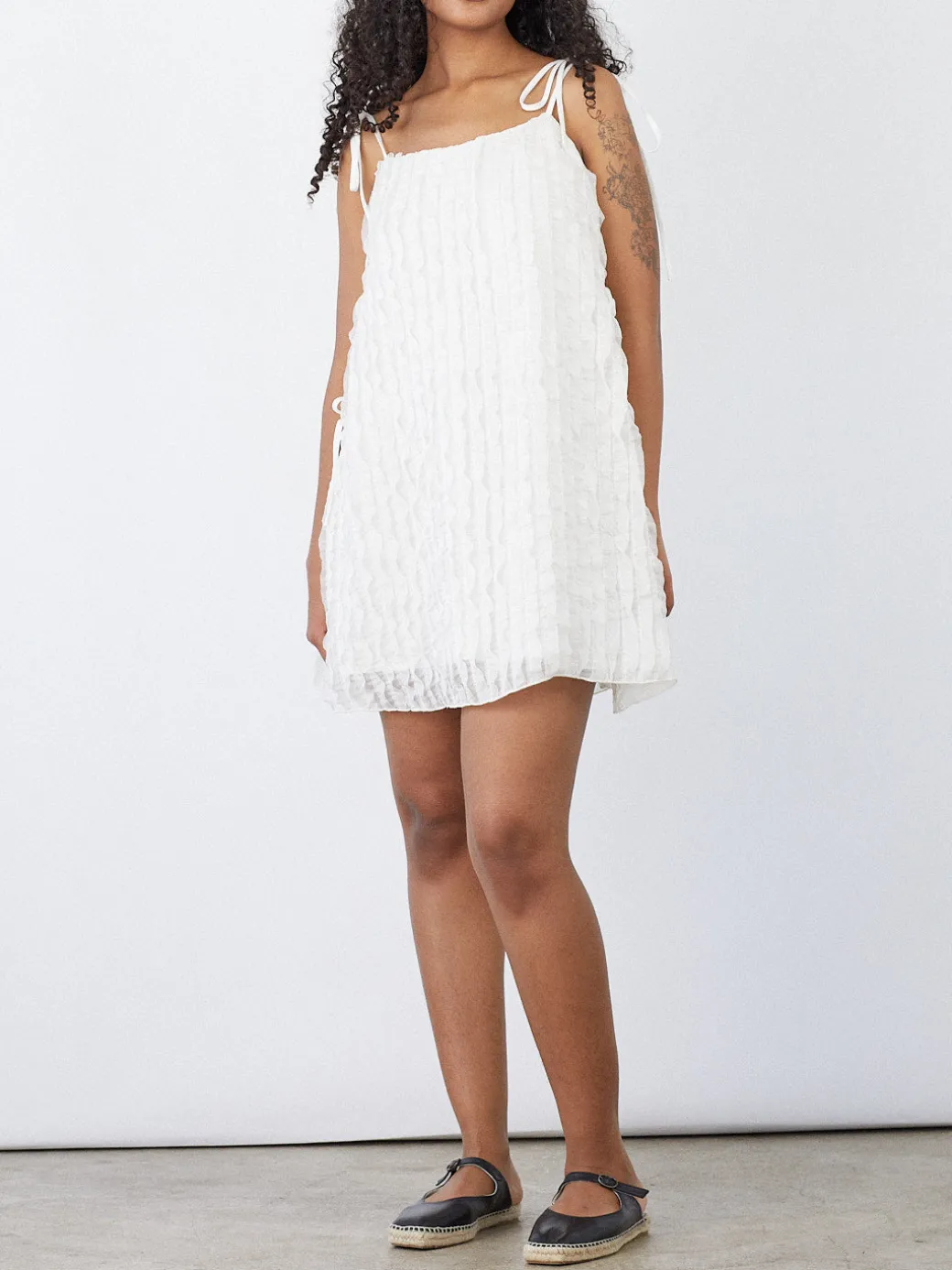 Tara Tie Mini Dress - Vanilla Ruffle