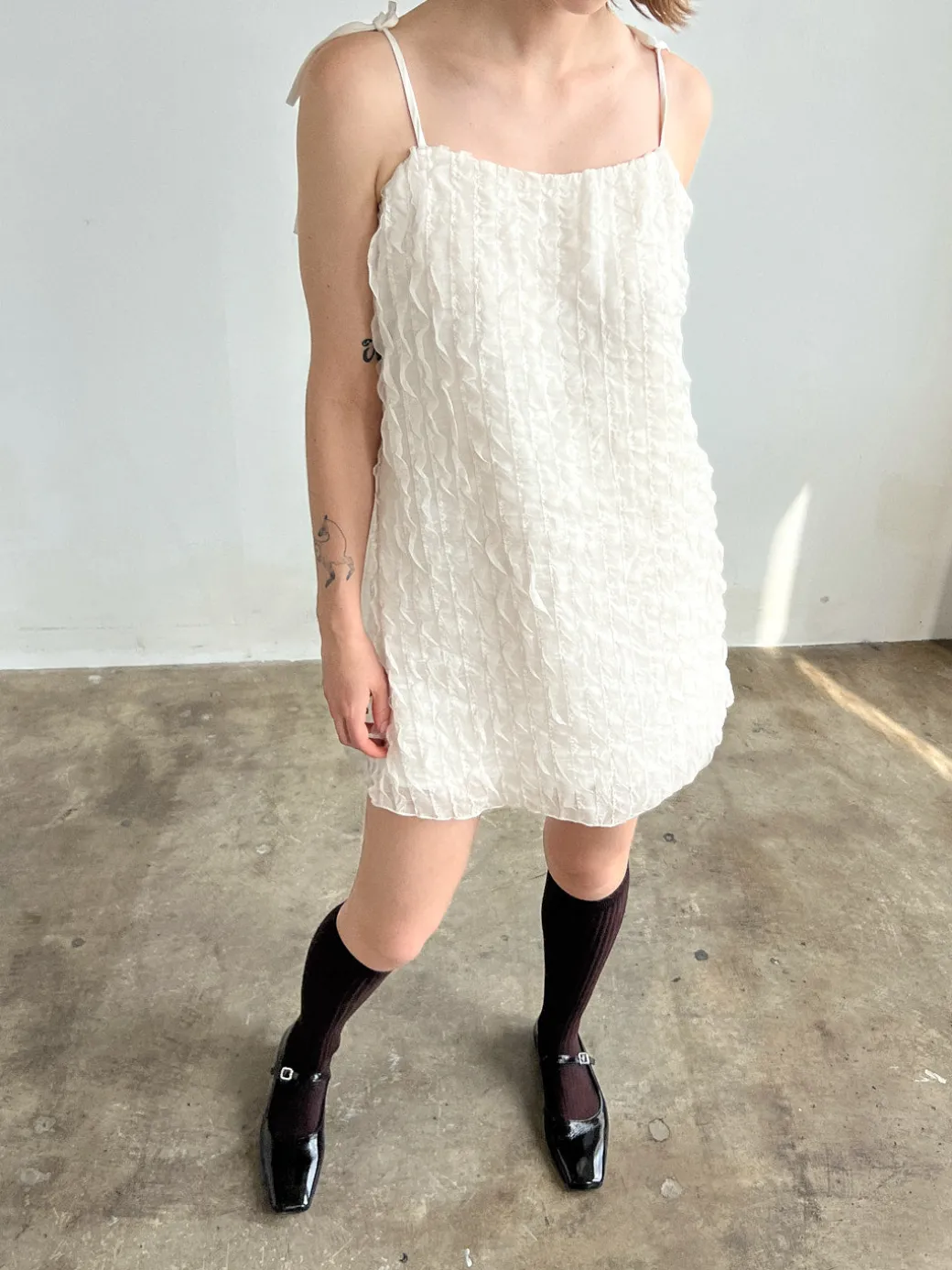 Tara Tie Mini Dress - Vanilla Ruffle