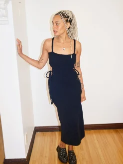 Tie Me Knit Long Dress - Black