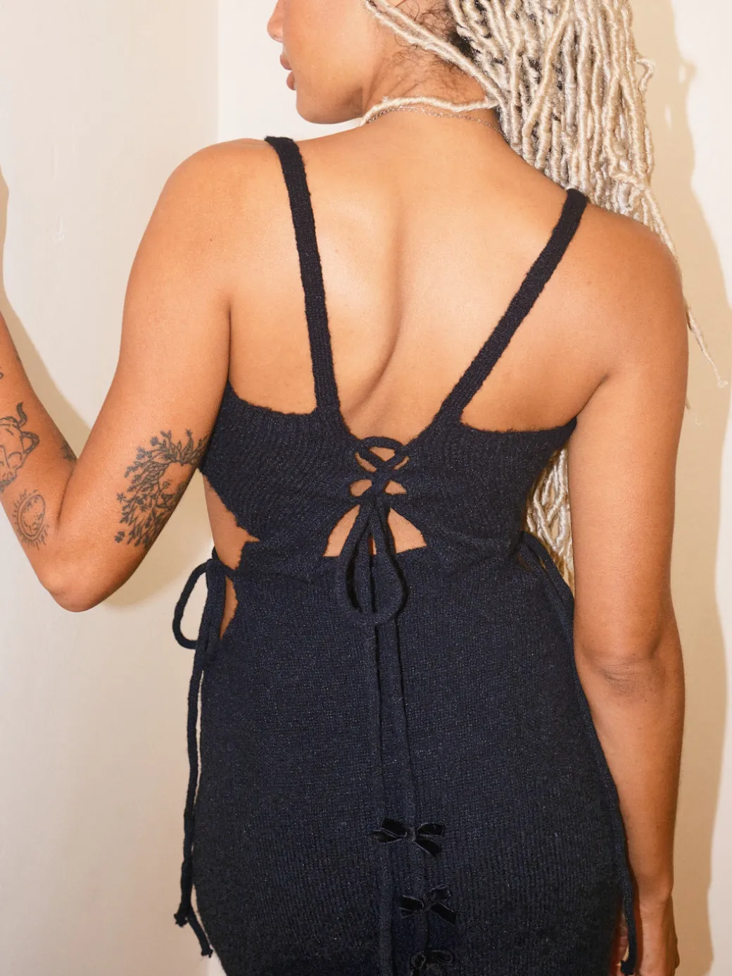 Tie Me Knit Long Dress - Black