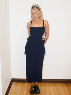 Tie Me Knit Long Dress - Black