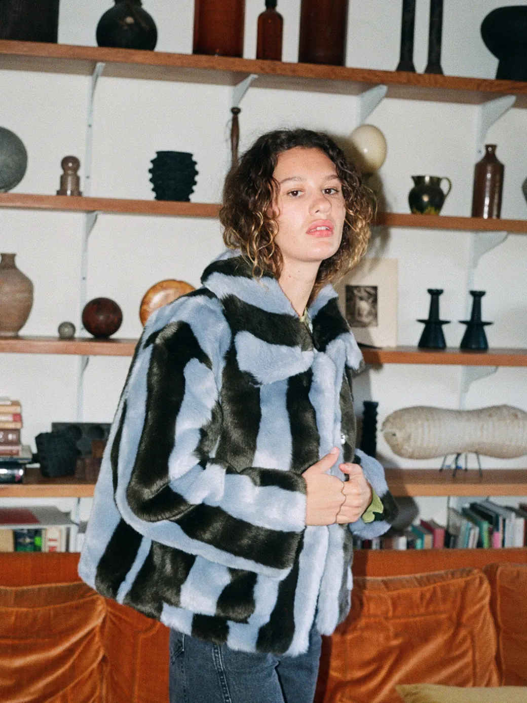 Traci Coat - Blue Green Stripe