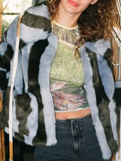 Traci Coat - Blue Green Stripe