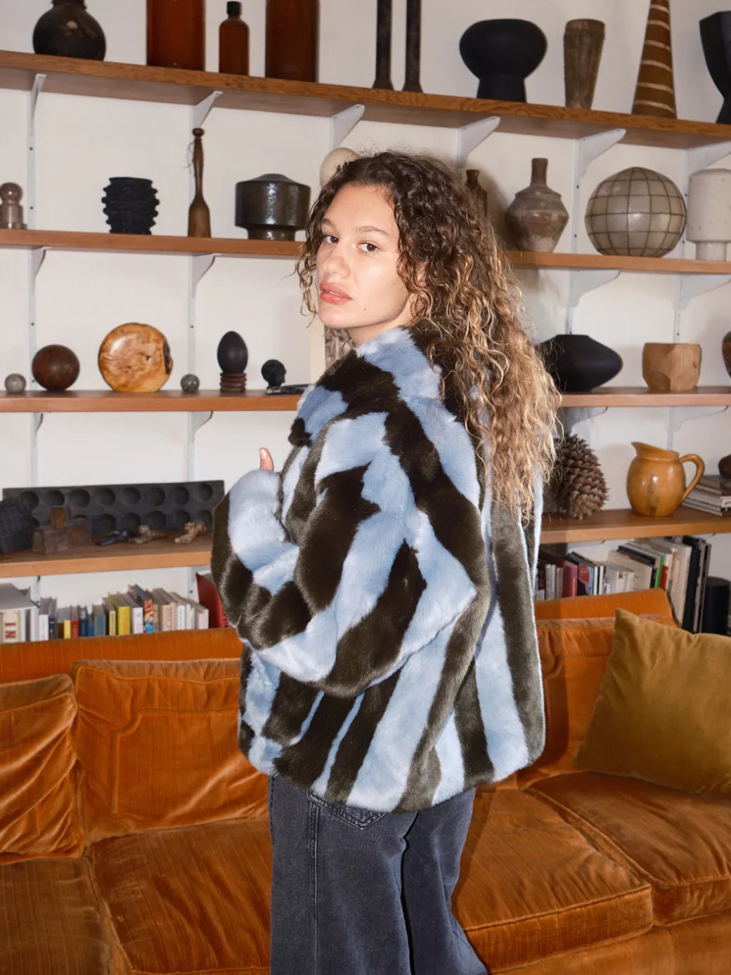 Traci Coat - Blue Green Stripe