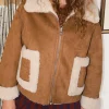 Vera Shearling Aviator Jacket - Tan/Cream