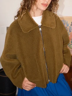 Vera Shearling Aviator Jacket - Black/Avocado