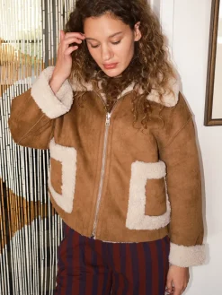 Vera Shearling Aviator Jacket - Tan/Cream